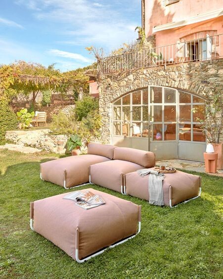Puf sofá modular 100% para exterior Square terracota y aluminio blanco 101 x 101 cm