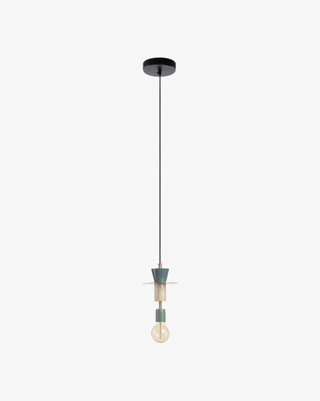 Lámpara de techo Naroa de madera maciza de haya y acero con acabado verde