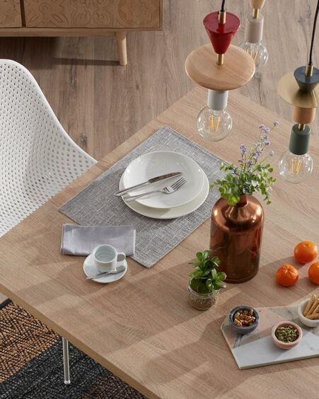 Mesa Argo 180 x 100 cm melamina acabado natural patas de acero efecto madera
