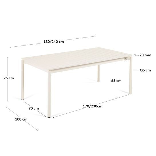 Mesa extensible de exterior Zaltana de aluminio con acabado blanco mate 180 (240) x 100 cm