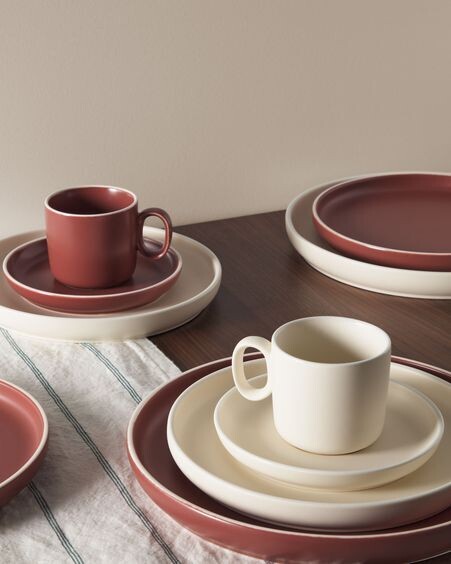 Taza de café con plato Roperta de porcelana terracota