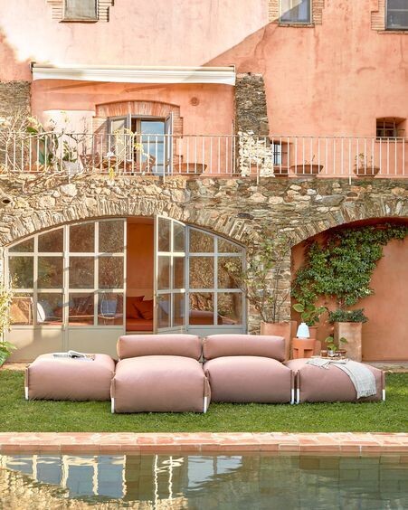 Puf sofá modular 100% para exterior Square terracota y aluminio blanco 101 x 101 cm