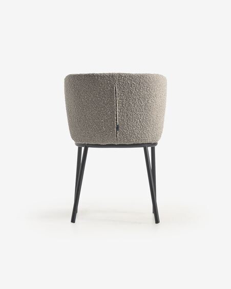 Silla Ciselia de borreguito gris claro y metal negro