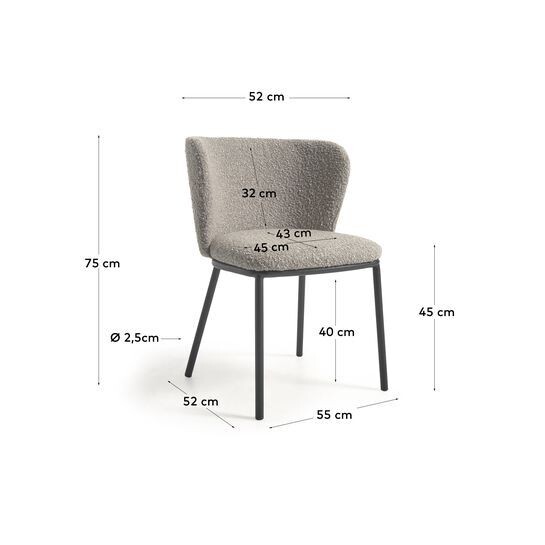 Silla Ciselia de borreguito gris claro y metal negro