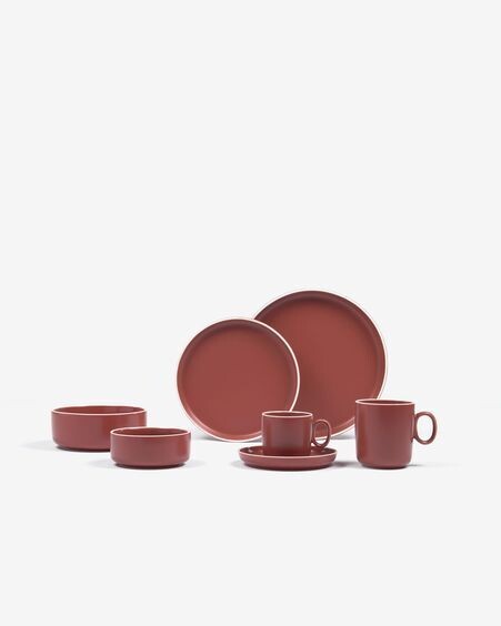 Taza de café con plato Roperta de porcelana terracota