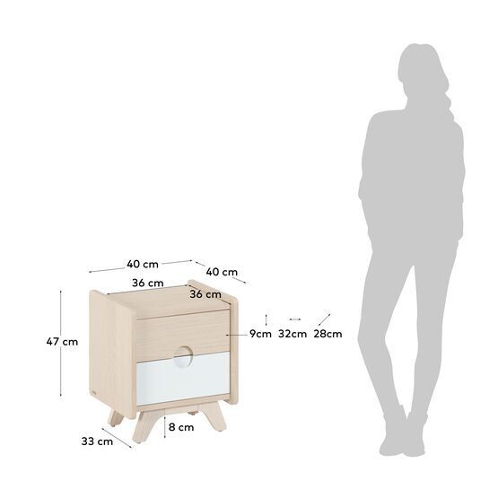 Mesita de noche Nunila chapa fresno y patas de madera maciza de fresno 40 x 47 cm FSC 100%