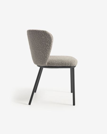 Silla Ciselia de borreguito gris claro y metal negro