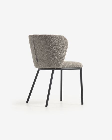 Silla Ciselia de borreguito gris claro y metal negro