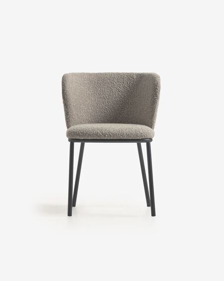 Silla Ciselia de borreguito gris claro y metal negro