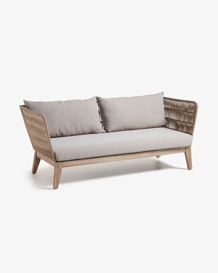 Sofá Belleny 3 plazas cuerda beige y madera maciza de eucalipto 176 cm FSC 100%