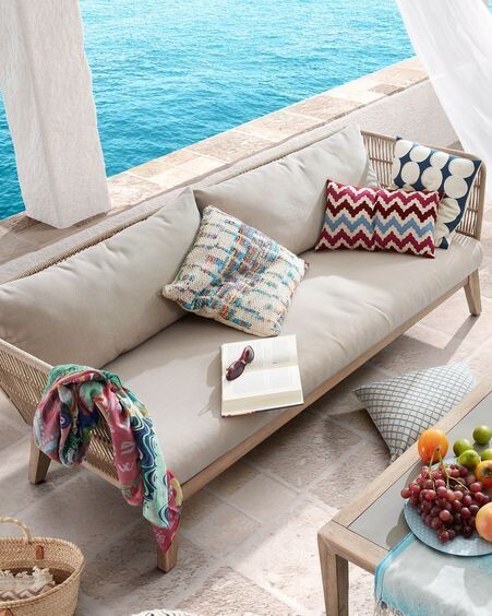 Sofá Belleny 3 plazas cuerda beige y madera maciza de eucalipto 176 cm FSC 100%