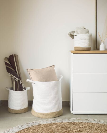 Cesta grande Telma de algodón y yute blanco