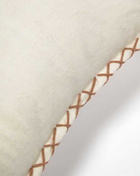 Funda de cojín Asiatu de algodón blanco y borde terracota 45 x 45 cm
