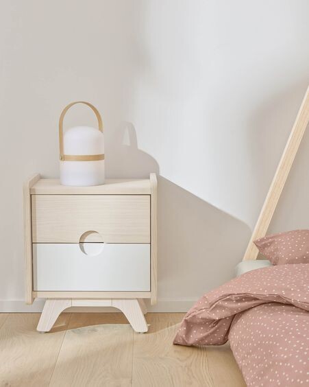Mesita de noche Nunila chapa fresno y patas de madera maciza de fresno 40 x 47 cm FSC 100%