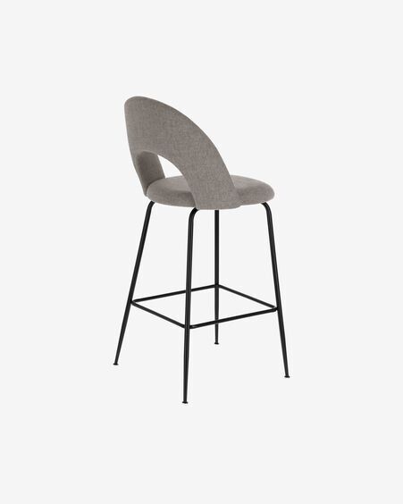 Taburete Mahalia gris claro y acero con acabado negro altura 63 cm