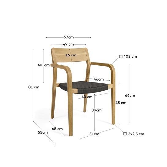 Silla Better de madera maciza de acacia y cuerda negro