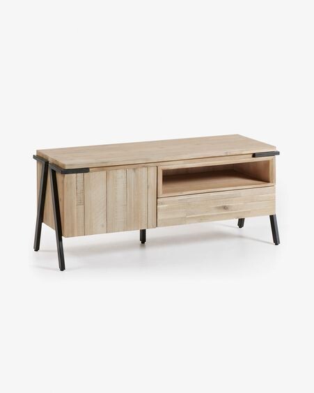 Mueble TV Thinh de madera maciza de acacia y patas de acero con acabado negro 125 x 53 cm
