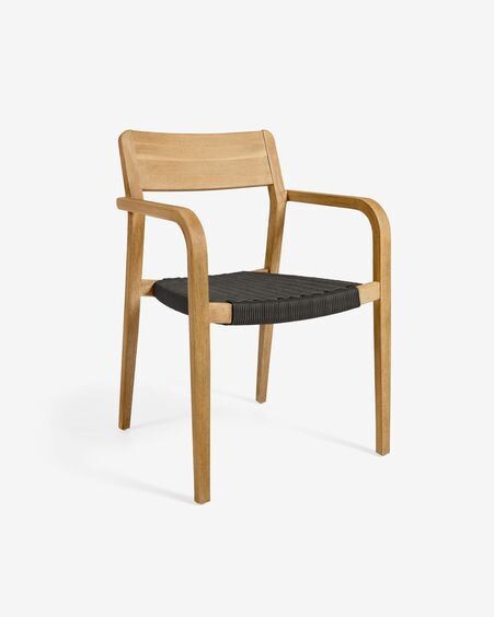 Silla Better de madera maciza de acacia y cuerda negro