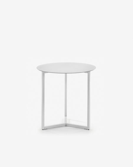 Mesa auxiliar Raeam cristal templado y acero acabado blanco Ø 50 cm