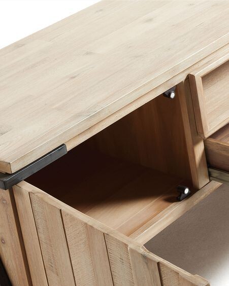 Mueble TV Thinh de madera maciza de acacia y patas de acero con acabado negro 125 x 53 cm