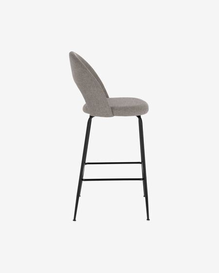 Taburete Mahalia gris claro y acero con acabado negro altura 63 cm