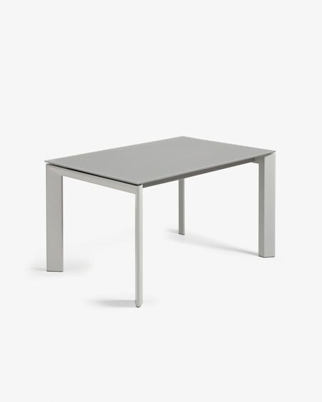 Mesa extensible Axis de cristal gris y patas de acero acabado gris 140 (200) cm