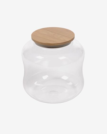 Bote grande Cirene de vidrio transparente y madera de bambú