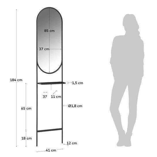 Espejo Zelma de acero 41 x 184 cm