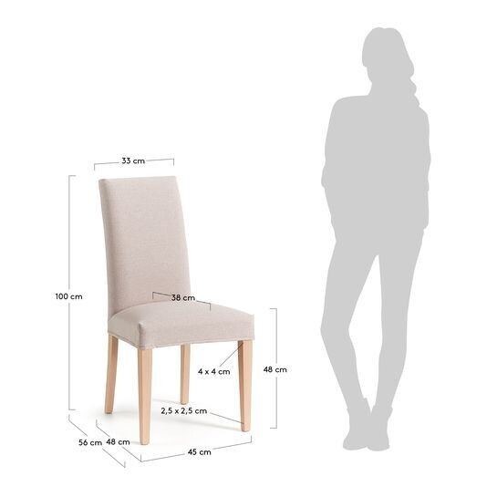 Silla Freda beige y patas de madera maciza de haya acabado natural