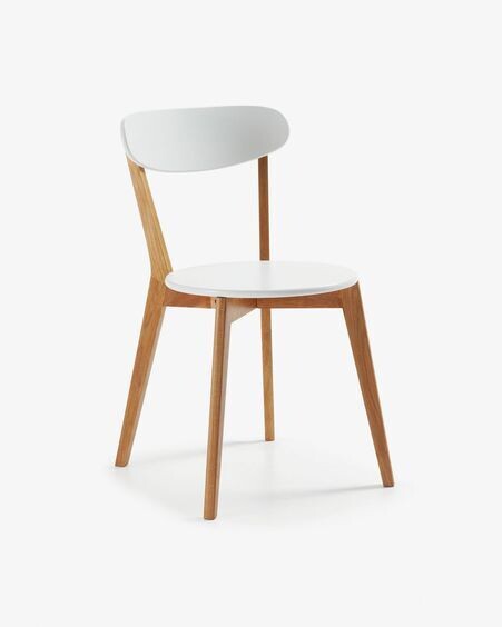 Silla Areia de melamina lacado blanco y madera maciza de roble