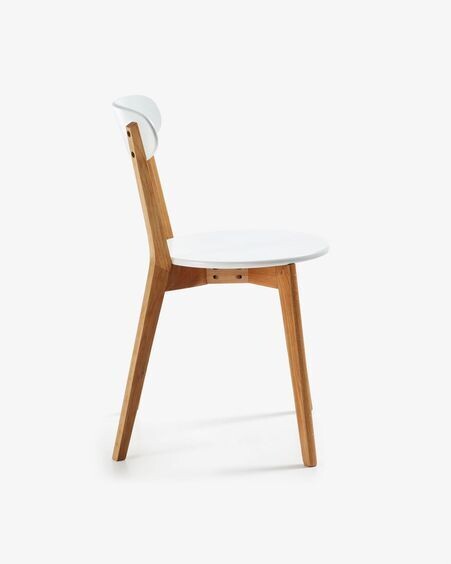Silla Areia de melamina lacado blanco y madera maciza de roble