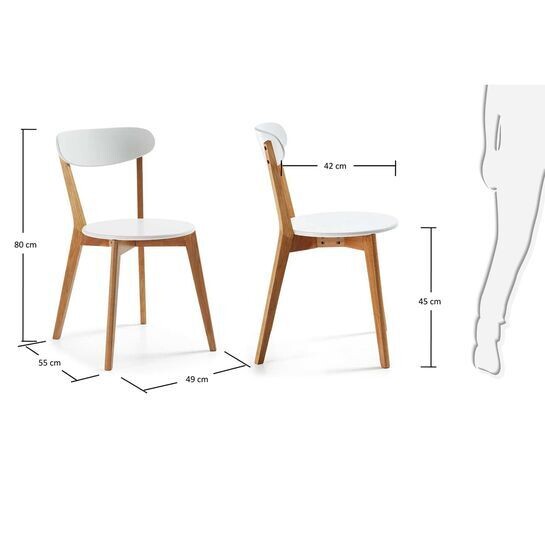 Silla Areia de melamina lacado blanco y madera maciza de roble