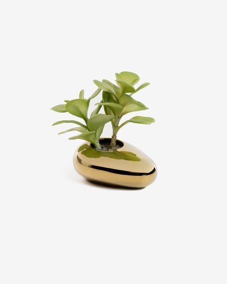 Planta artificial Adenium obesum con maceta de cerámica dorado 15 cm
