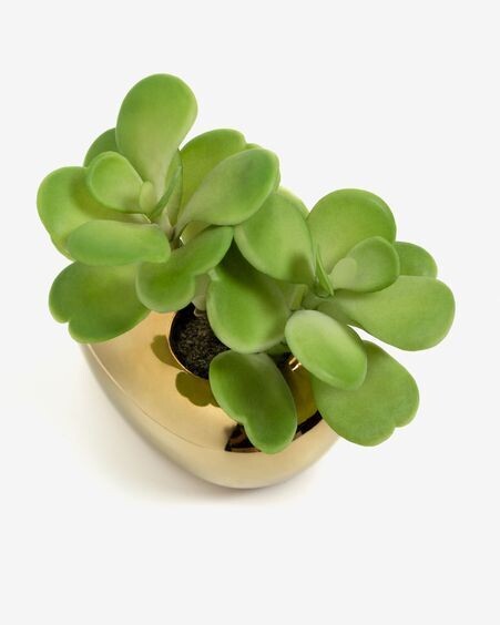 Planta artificial Adenium obesum con maceta de cerámica dorado 15 cm