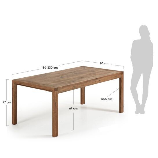Mesa extensible Briva chapa de roble acabado envejecido 180 (230) x 90 cm