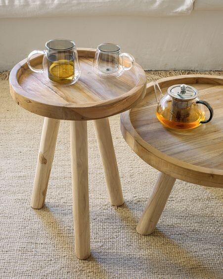 Mesa auxiliar redonda Glenda madera maciza teca Ø 35 cm