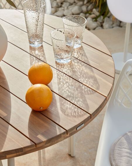 Mesa redonda Cailin madera maciza acacia patas acero galvanizado blanco Ø 90 cm FSC 100%