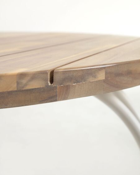 Mesa redonda Cailin madera maciza acacia patas acero galvanizado blanco Ø 90 cm FSC 100%