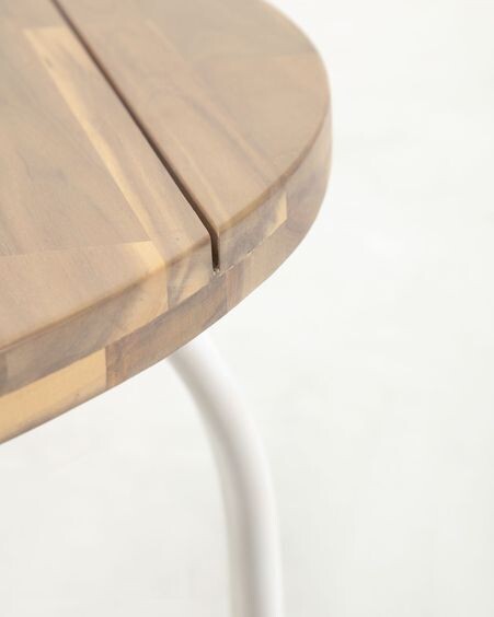 Mesa redonda Cailin madera maciza acacia patas acero galvanizado blanco Ø 90 cm FSC 100%
