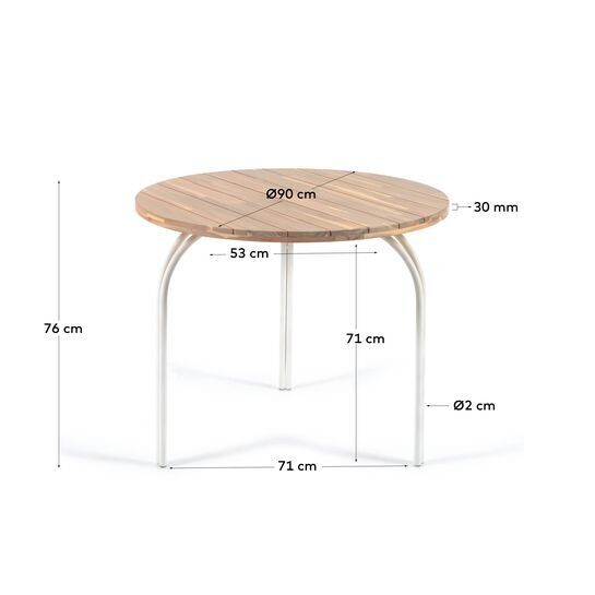 Mesa redonda Cailin madera maciza acacia patas acero galvanizado blanco Ø 90 cm FSC 100%