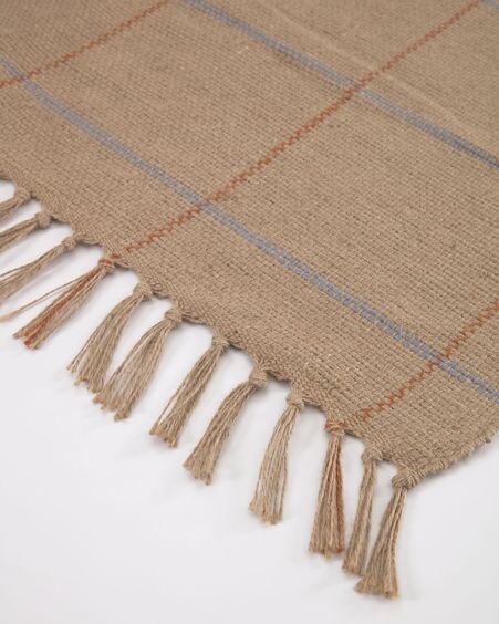 Alfombra Badia natural con rayas granate y azul claro 160 x 230 cm
