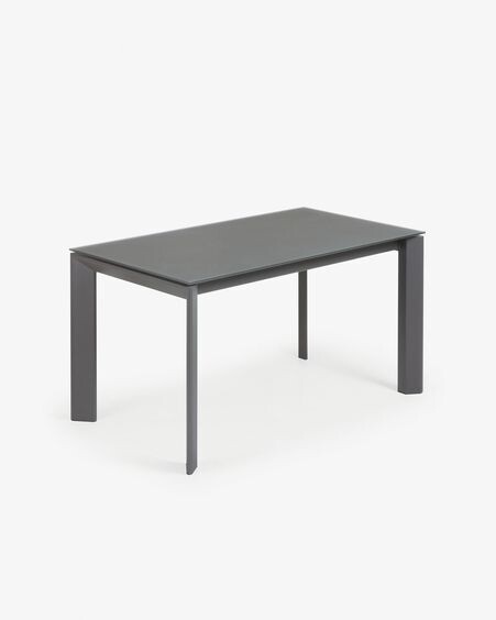 Mesa extensible Axis de cristal gris y patas de acero acabado grafito 140 (200) cm