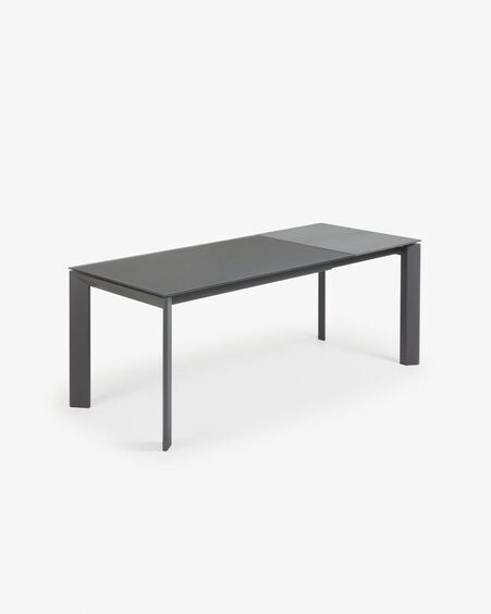 Mesa extensible Axis de cristal gris y patas de acero acabado grafito 140 (200) cm