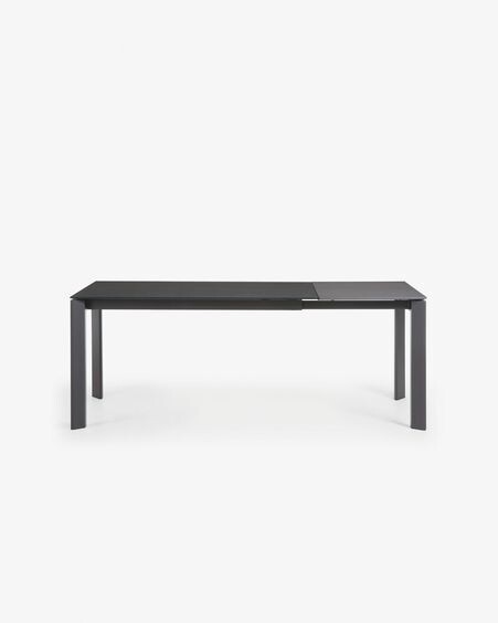 Mesa extensible Axis de cristal gris y patas de acero acabado grafito 140 (200) cm