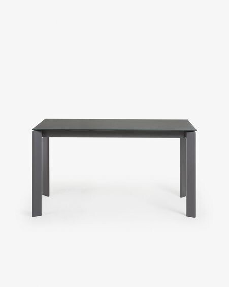 Mesa extensible Axis de cristal gris y patas de acero acabado grafito 140 (200) cm