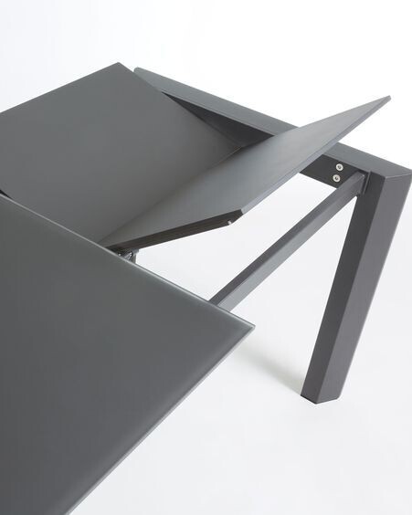 Mesa extensible Axis de cristal gris y patas de acero acabado grafito 140 (200) cm