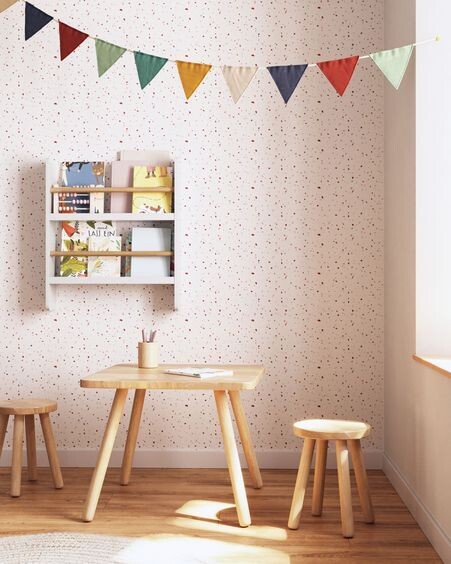Papel pintado Nerta blanco estampado de terrazo terracota y rosa 10x0,53 m FSC MIX Credit