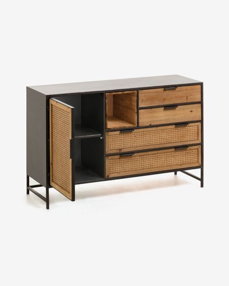 Aparador Kyoko 120 x 75 cm de madera maciza de abeto mimbre y acero