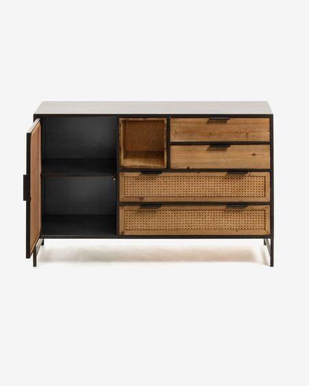 Aparador Kyoko 120 x 75 cm de madera maciza de abeto mimbre y acero