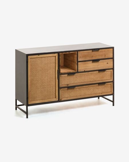 Aparador Kyoko 120 x 75 cm de madera maciza de abeto mimbre y acero